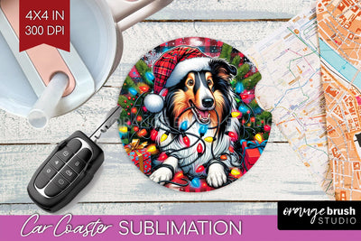Funny Christmas Dog Car Coaster Sublimation OrangeBrushStudio 
