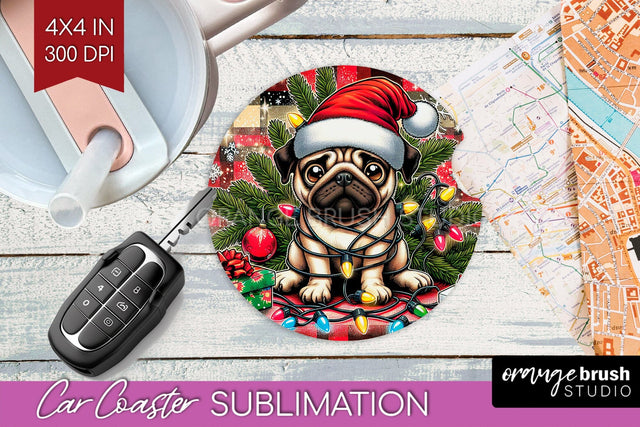 Funny Christmas Dog Car Coaster Sublimation OrangeBrushStudio 