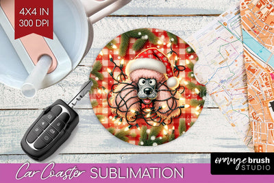 Funny Christmas Dog Car Coaster Sublimation OrangeBrushStudio 
