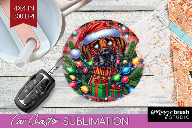 Funny Christmas Dog Car Coaster Sublimation OrangeBrushStudio 