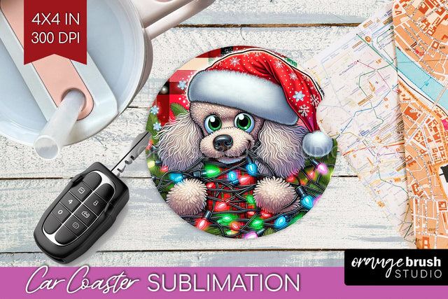 Funny Christmas Dog Car Coaster Sublimation OrangeBrushStudio 