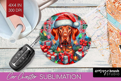 Funny Christmas Dog Car Coaster Sublimation OrangeBrushStudio 