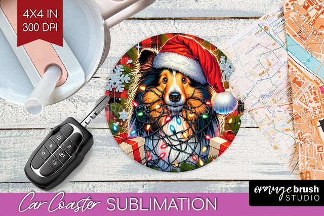 Funny Christmas Dog Car Coaster Sublimation OrangeBrushStudio 