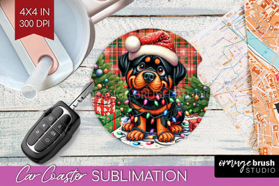 Funny Christmas Dog Car Coaster Sublimation OrangeBrushStudio 