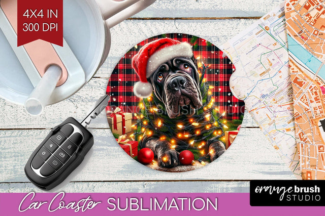 Funny Christmas Dog Car Coaster Sublimation OrangeBrushStudio 