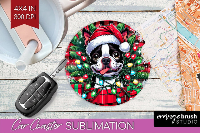 Funny Christmas Dog Car Coaster Sublimation OrangeBrushStudio 