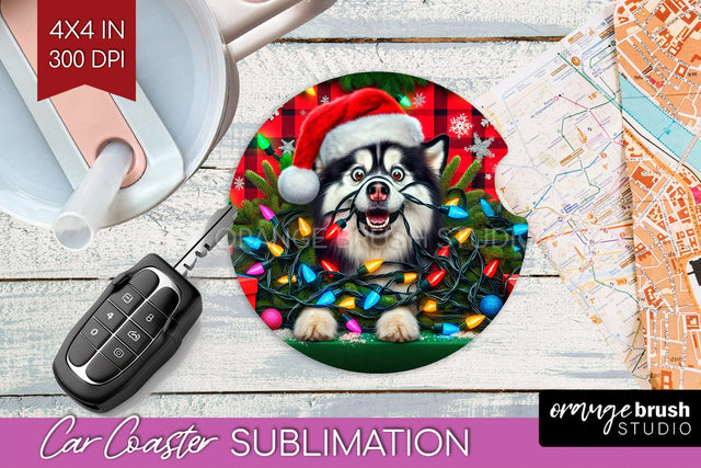 Funny Christmas Dog Car Coaster Sublimation OrangeBrushStudio 