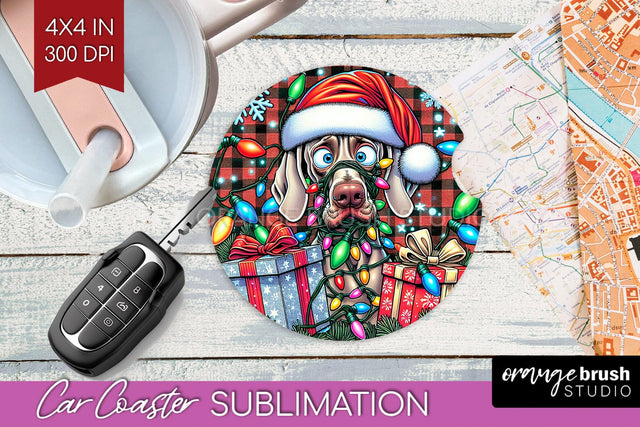 Funny Christmas Dog Car Coaster Sublimation OrangeBrushStudio 