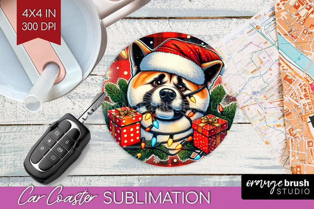Funny Christmas Dog Car Coaster Sublimation OrangeBrushStudio 