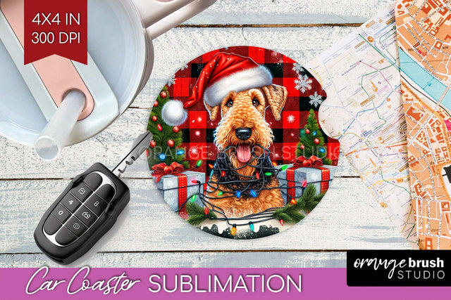 Funny Christmas Dog Car Coaster Sublimation OrangeBrushStudio 