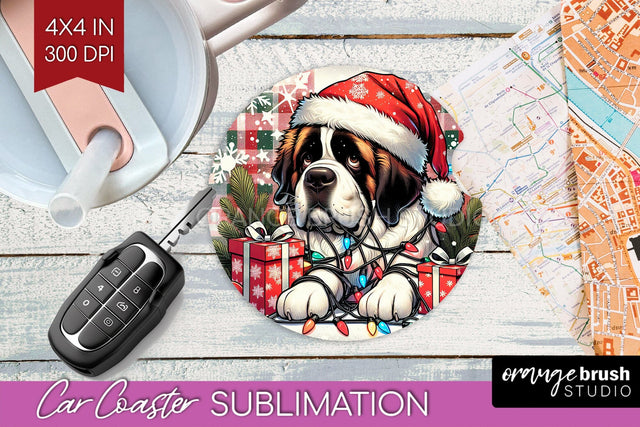 Funny Christmas Dog Car Coaster Sublimation OrangeBrushStudio 