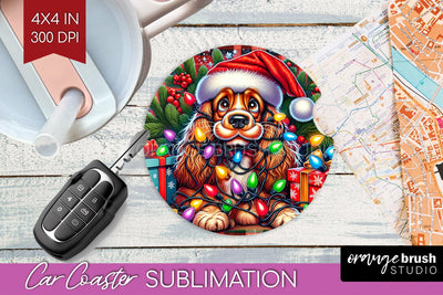 Funny Christmas Dog Car Coaster Sublimation OrangeBrushStudio 