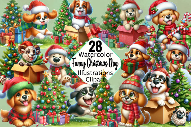 Funny Christmas Dog Clipart Bundle Sublimation SVGArt 
