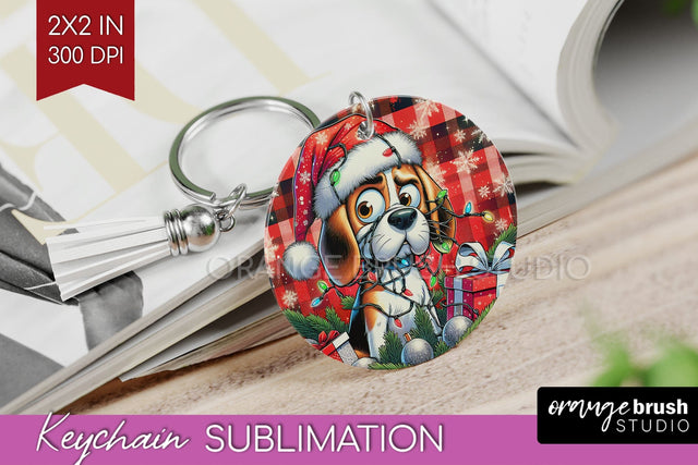 Funny Christmas Dog Keychain PNG Sublimation OrangeBrushStudio 