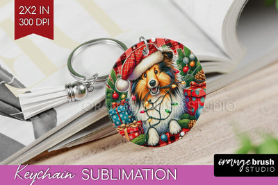 Funny Christmas Dog Keychain PNG Sublimation OrangeBrushStudio 