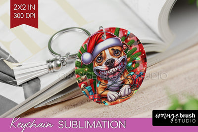Funny Christmas Dog Keychain PNG Sublimation OrangeBrushStudio 