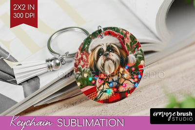 Funny Christmas Dog Keychain PNG Sublimation OrangeBrushStudio 