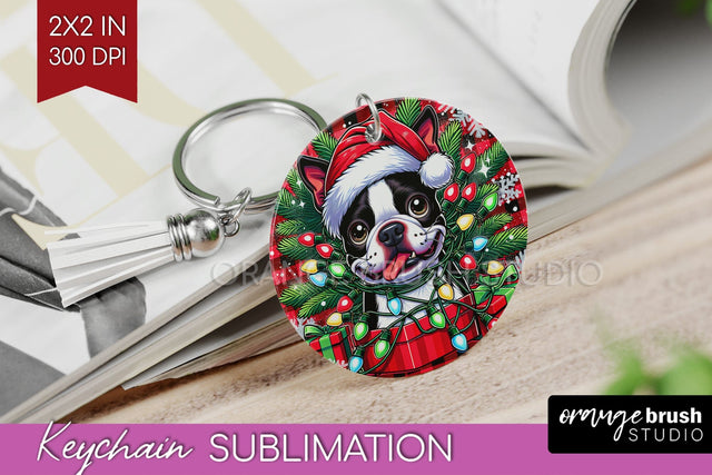Funny Christmas Dog Keychain PNG Sublimation OrangeBrushStudio 
