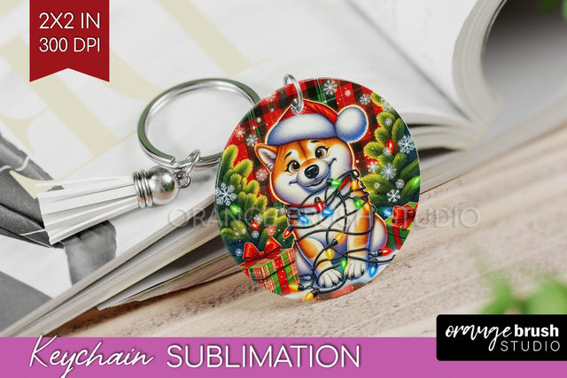 Funny Christmas Dog Keychain PNG Sublimation OrangeBrushStudio 