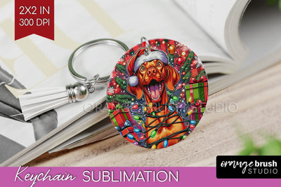 Funny Christmas Dog Keychain PNG Sublimation OrangeBrushStudio 