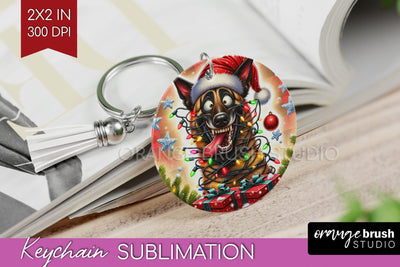 Funny Christmas Dog Keychain PNG Sublimation OrangeBrushStudio 