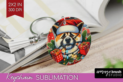 Funny Christmas Dog Keychain PNG Sublimation OrangeBrushStudio 