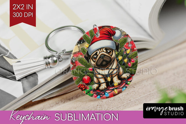 Funny Christmas Dog Keychain PNG Sublimation OrangeBrushStudio 