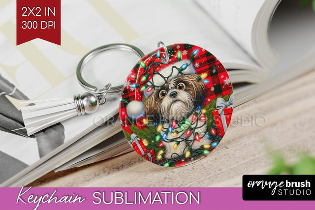 Funny Christmas Dog Keychain PNG Sublimation OrangeBrushStudio 