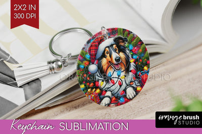Funny Christmas Dog Keychain PNG Sublimation OrangeBrushStudio 