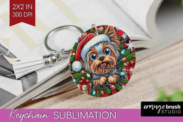 Funny Christmas Dog Keychain PNG Sublimation OrangeBrushStudio 