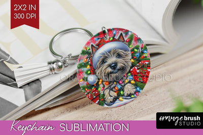 Funny Christmas Dog Keychain PNG Sublimation OrangeBrushStudio 