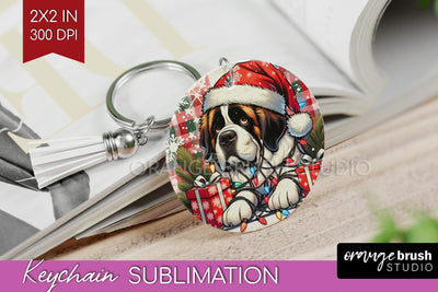 Funny Christmas Dog Keychain PNG Sublimation OrangeBrushStudio 