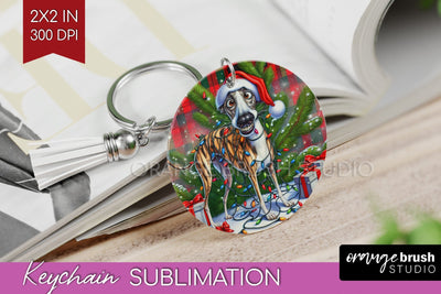 Funny Christmas Dog Keychain PNG Sublimation OrangeBrushStudio 