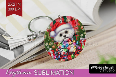 Funny Christmas Dog Keychain PNG Sublimation OrangeBrushStudio 