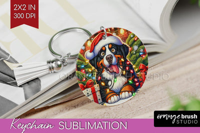 Funny Christmas Dog Keychain PNG Sublimation OrangeBrushStudio 