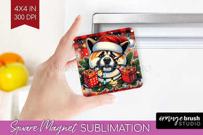 Funny Christmas Dog Magnet PNG Sublimation OrangeBrushStudio 