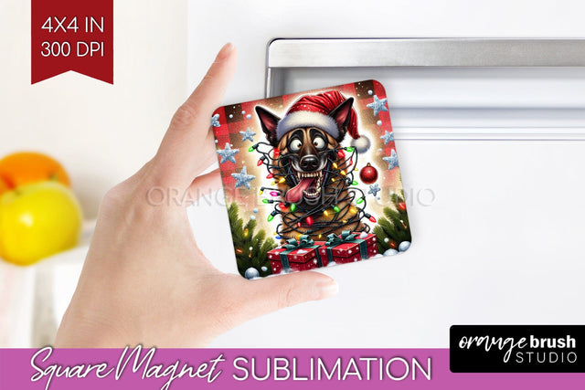 Funny Christmas Dog Magnet PNG Sublimation OrangeBrushStudio 