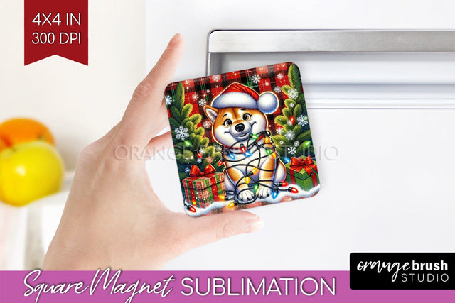 Funny Christmas Dog Magnet PNG Sublimation OrangeBrushStudio 