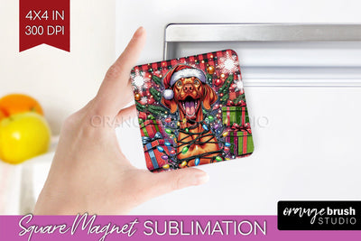Funny Christmas Dog Magnet PNG Sublimation OrangeBrushStudio 