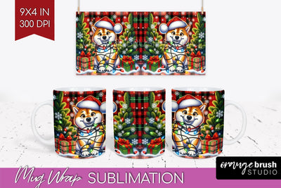 Funny Christmas Dog Mug Wrap PNG Sublimation OrangeBrushStudio 