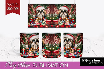 Funny Christmas Dog Mug Wrap PNG Sublimation OrangeBrushStudio 