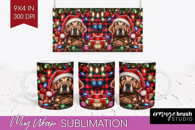 Funny Christmas Dog Mug Wrap PNG Sublimation OrangeBrushStudio 