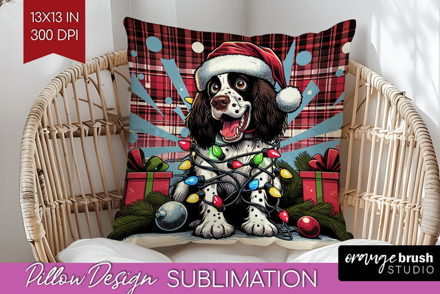 Funny Christmas Dog Pillow Cover Sublimation OrangeBrushStudio 