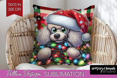 Funny Christmas Dog Pillow Cover Sublimation OrangeBrushStudio 