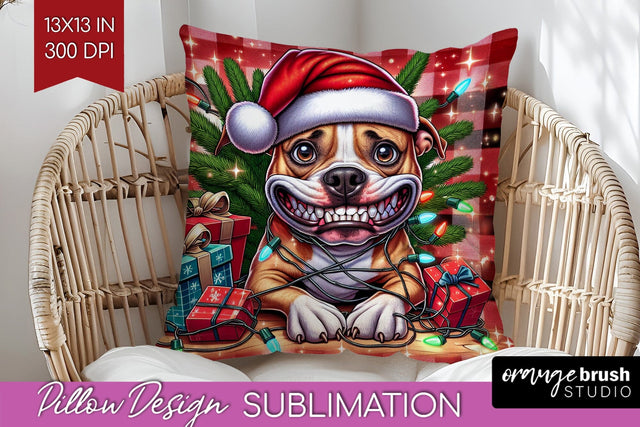 Funny Christmas Dog Pillow Cover Sublimation OrangeBrushStudio 