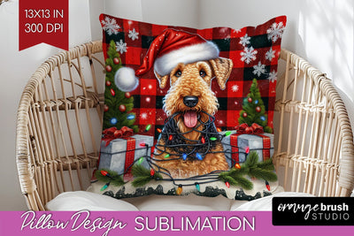 Funny Christmas Dog Pillow Cover Sublimation OrangeBrushStudio 
