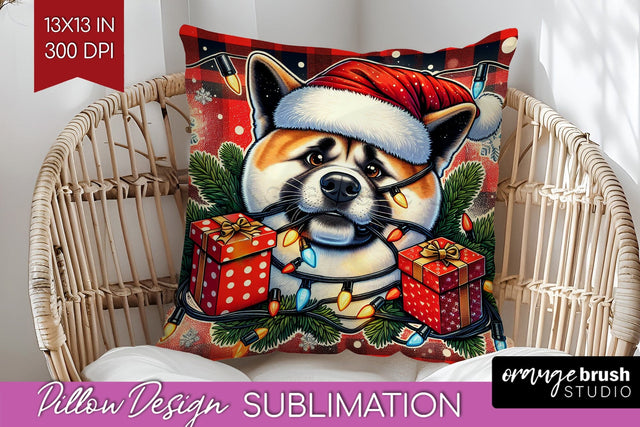 Funny Christmas Dog Pillow Cover Sublimation OrangeBrushStudio 