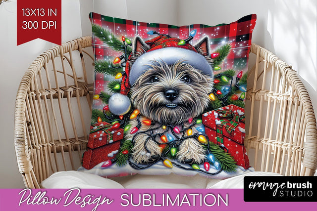 Funny Christmas Dog Pillow Cover Sublimation OrangeBrushStudio 