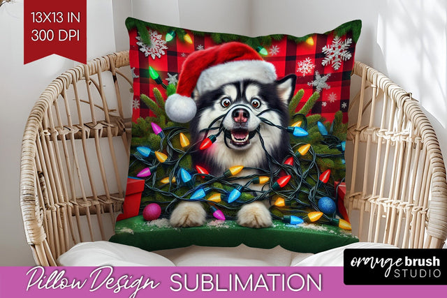 Funny Christmas Dog Pillow Cover Sublimation OrangeBrushStudio 