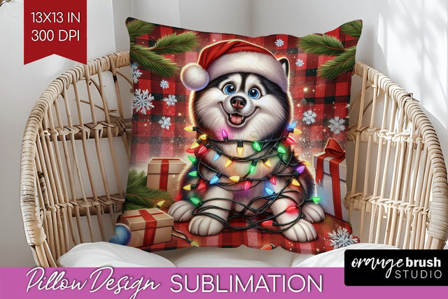 Funny Christmas Dog Pillow Cover Sublimation OrangeBrushStudio 